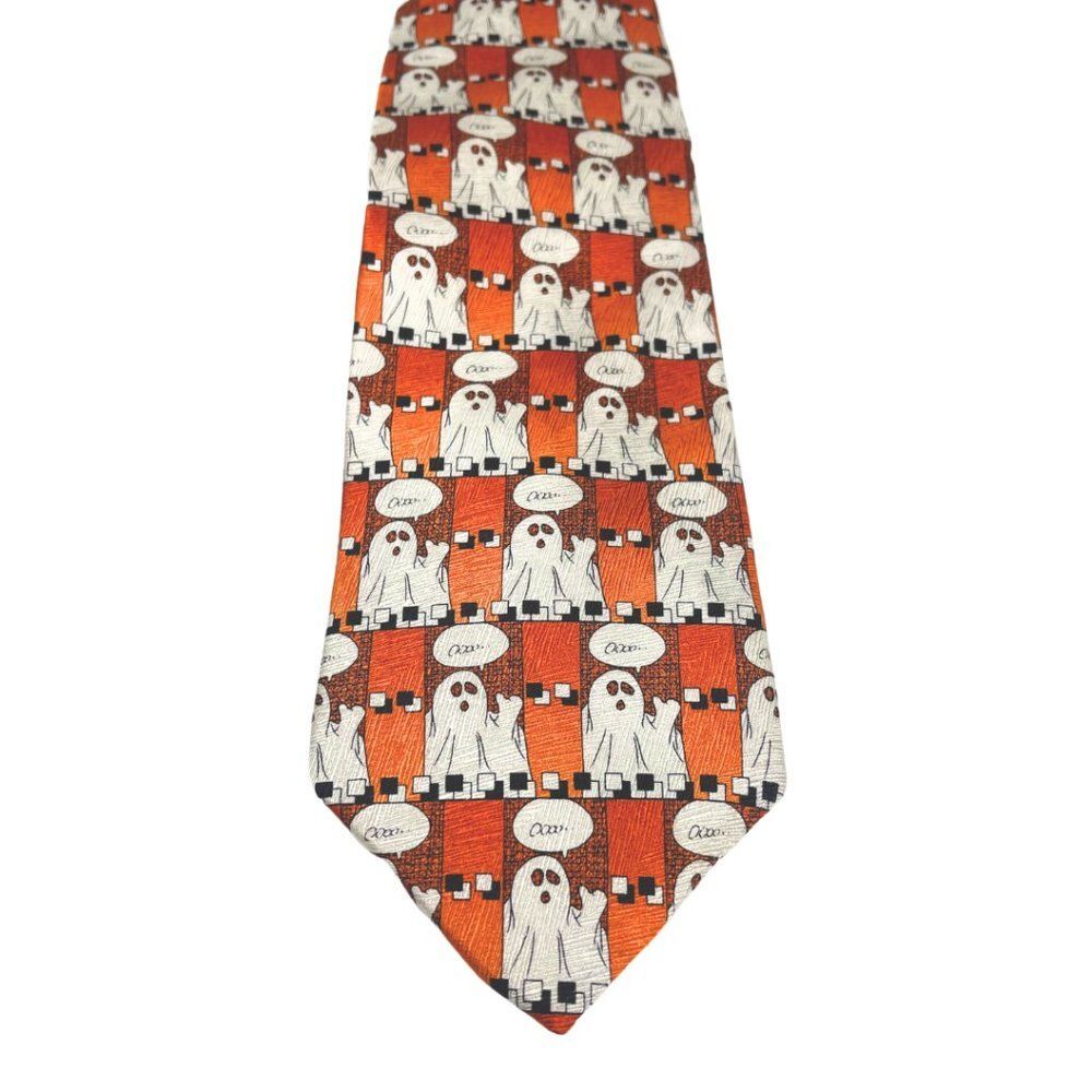 Vintage Halloween Ghost Novelty 100% Silk Necktie - EUC Y2K